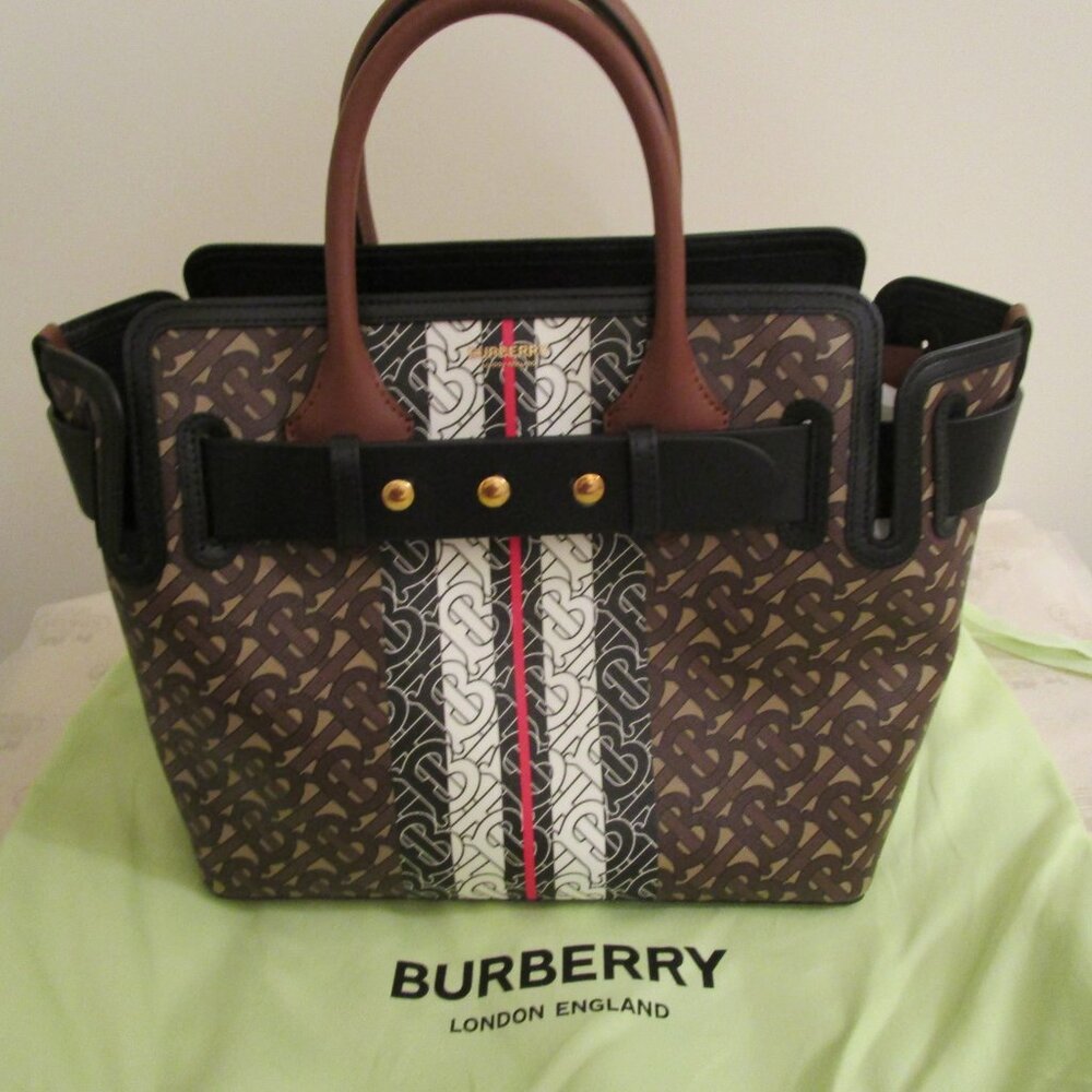 Burberry Small Monogram Stripe Bridle Brown Tote